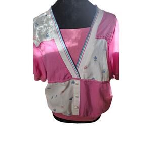 Teddi Vintage Women Pink Buttoned Short Sleeve Blouse Size Small/Medium